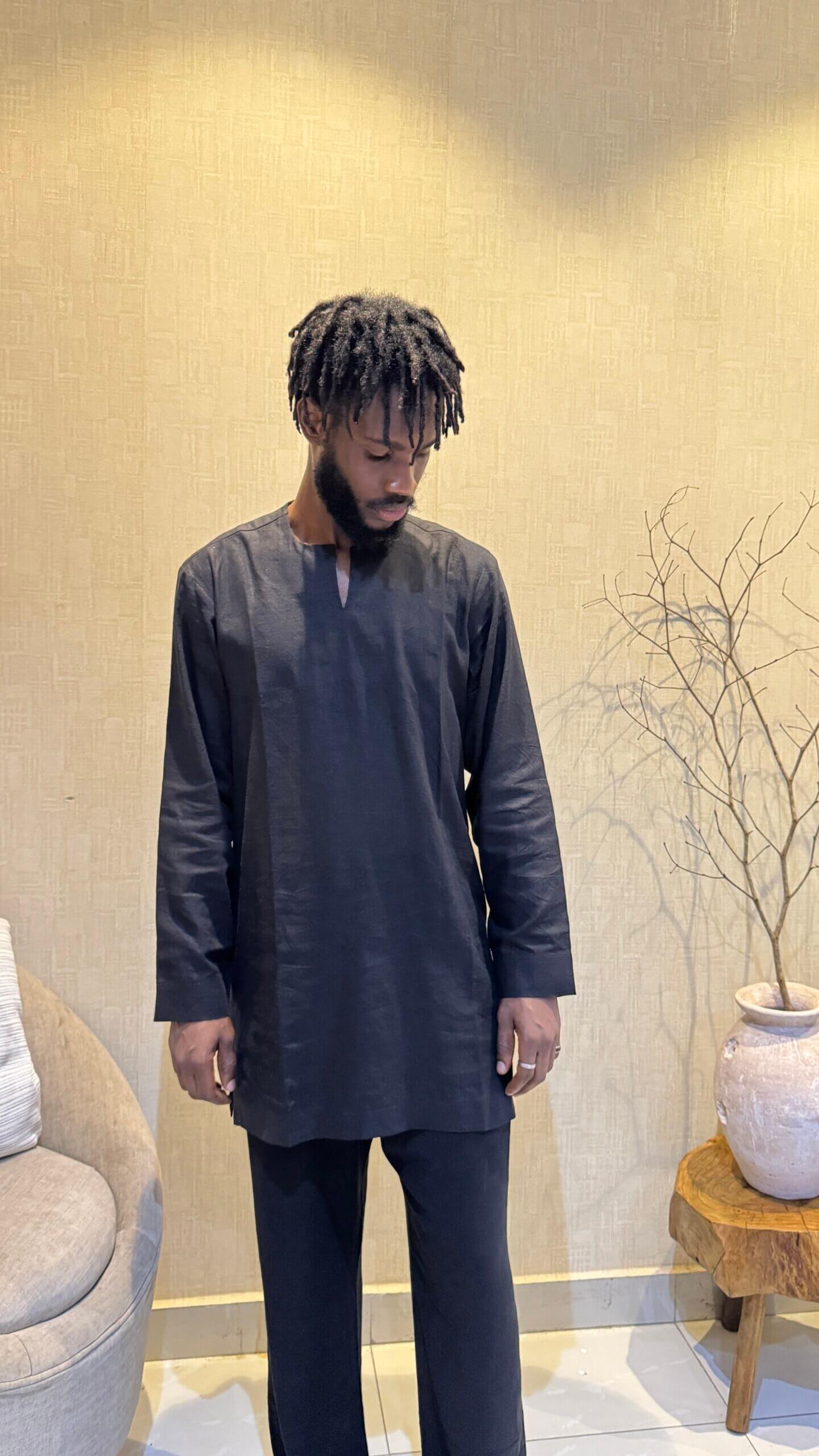 zunna black men's linen two piece set