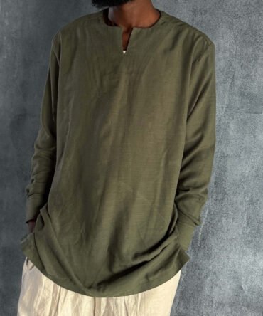 Zunna Lagos Linen Shirt/ V-Slit Neckline/ Green/ Available in L & XL